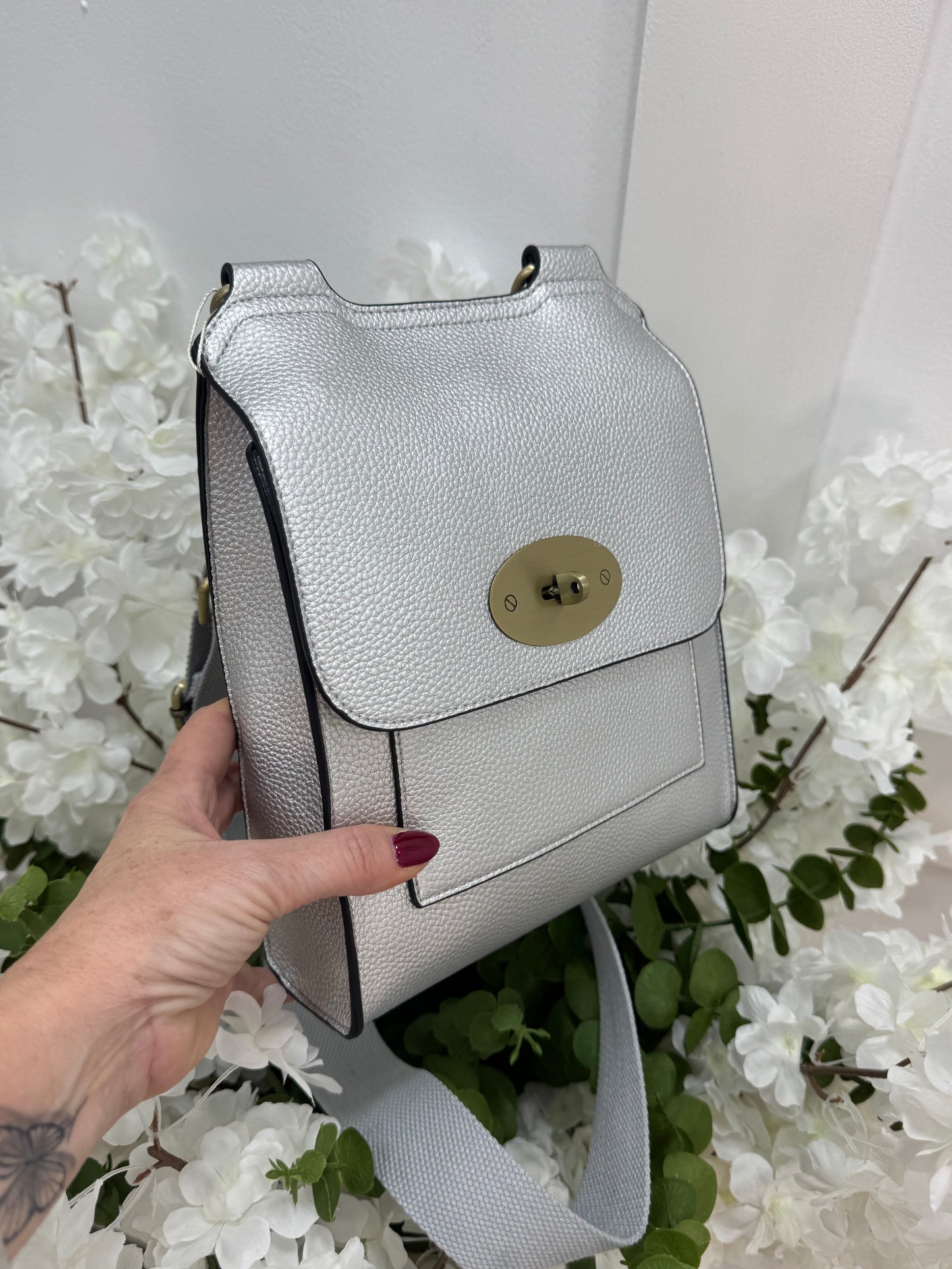 Sasha: Silver cross body satchel bag