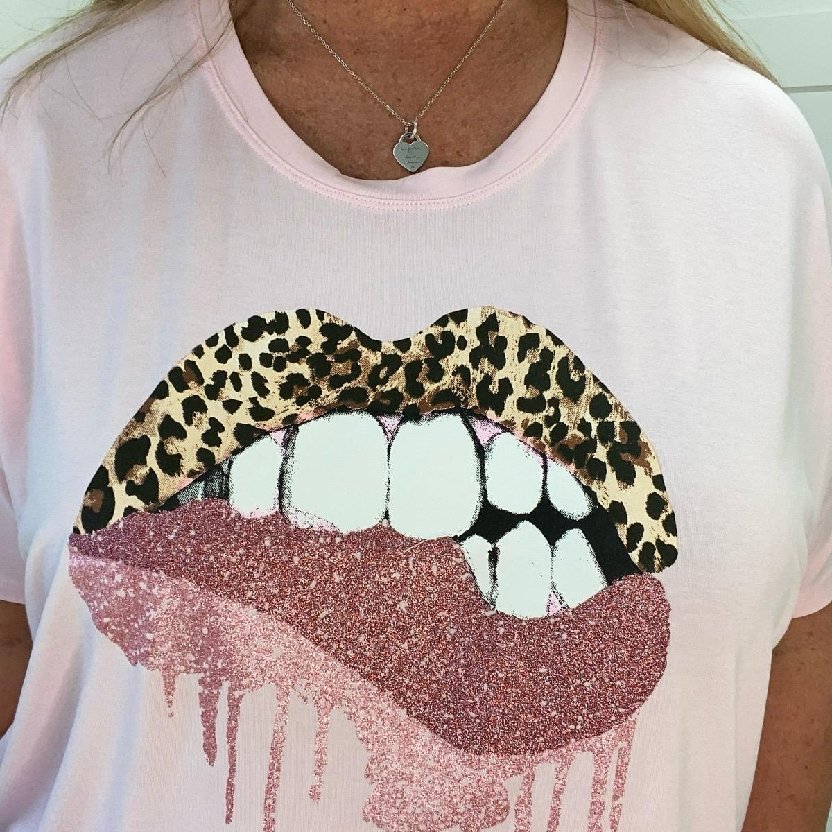 Lydia: Oversized glitter lips printed top. One size 12-22