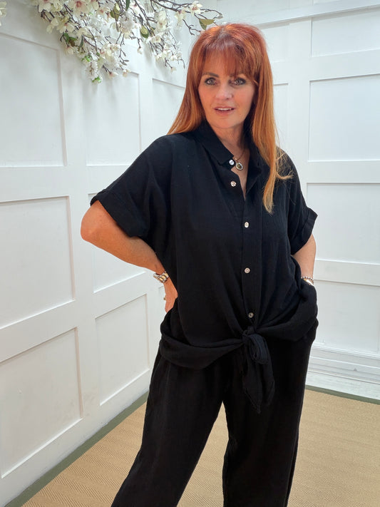 Lyla: Short sleeve shirt & balloon trouser set. One size: 12-18. 3 colours
