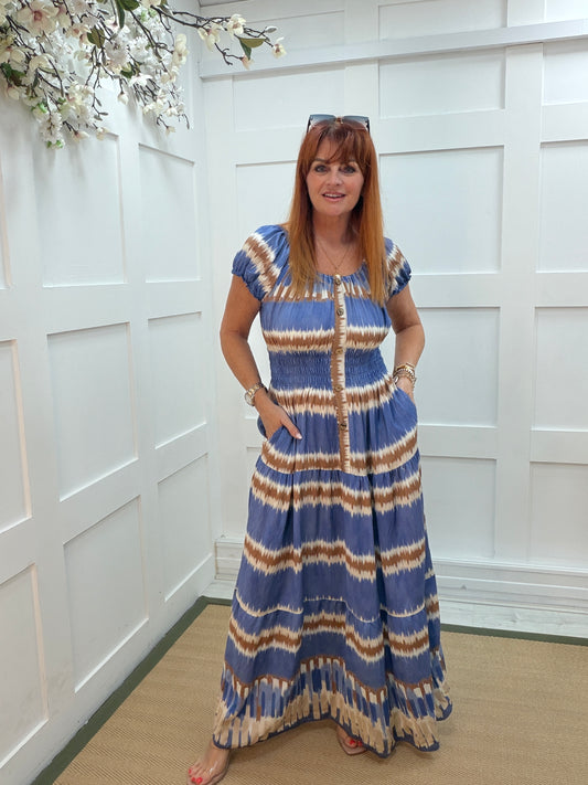 Dionne: Stripe stretchy bardot maxi dress. One size: 10-18. 2 colours