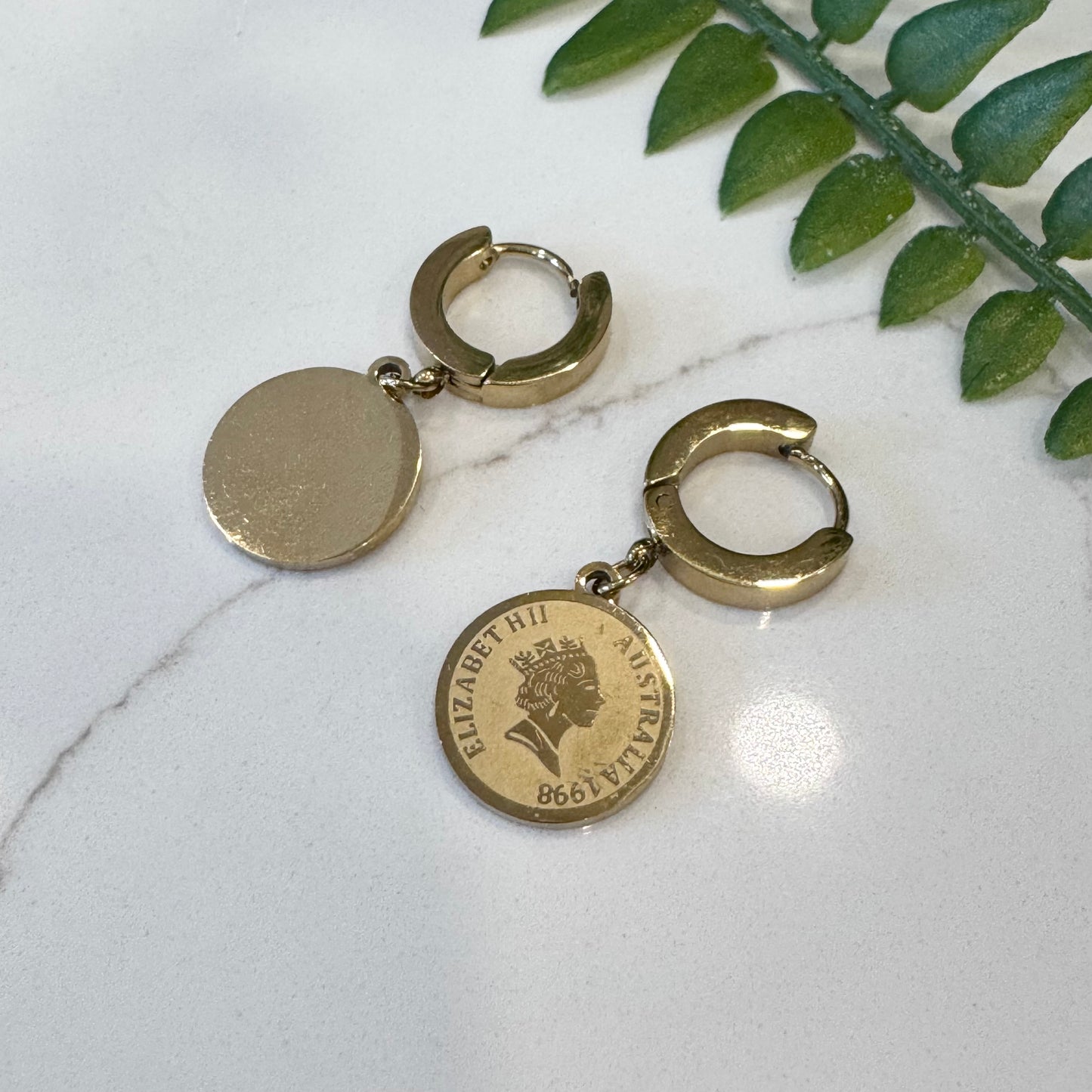 Carrie: Small gold coin dangly earrings