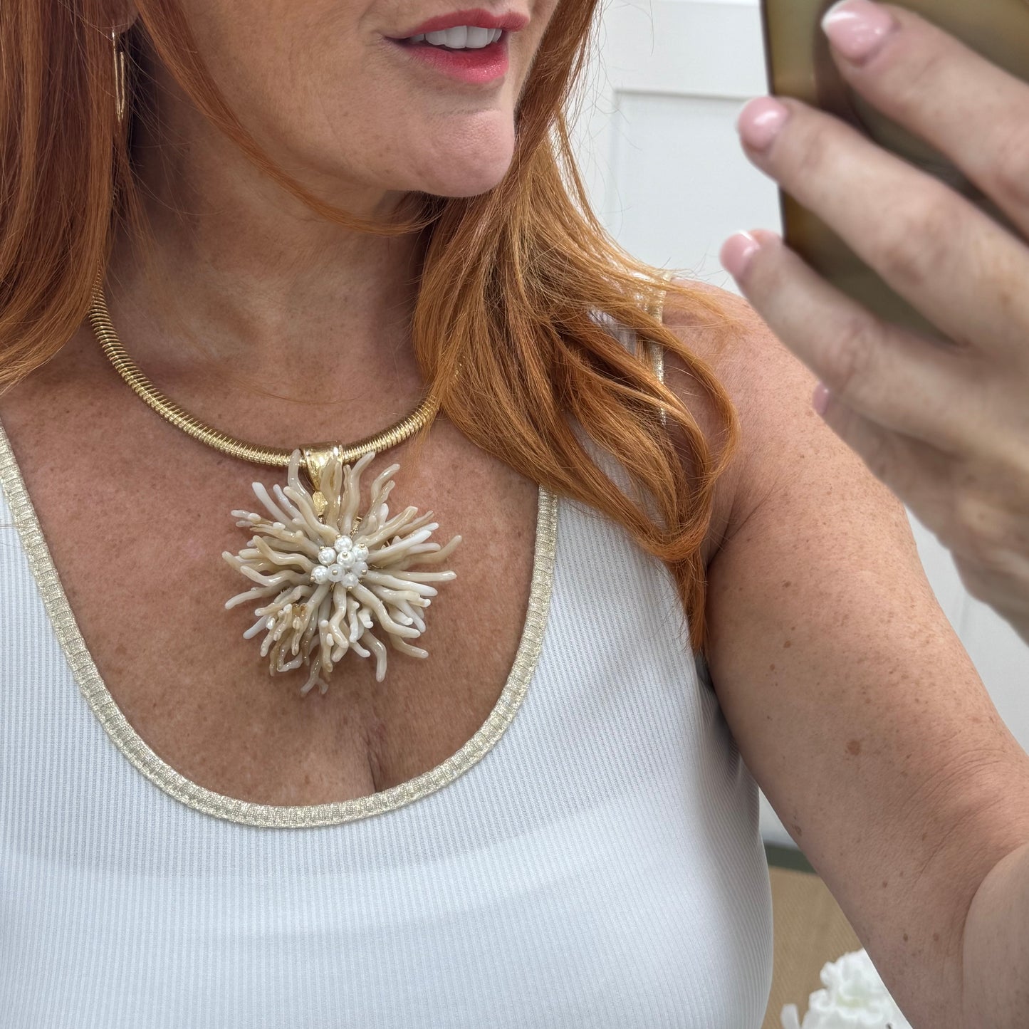 Kellie: Cream coral & gold statement necklace