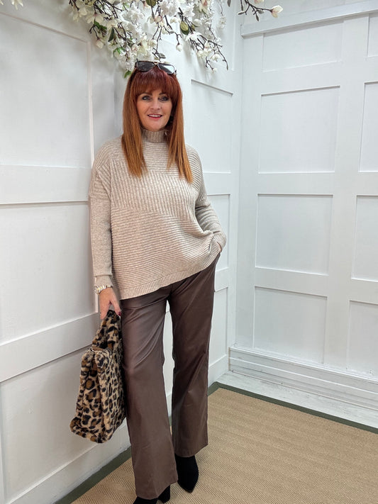 CJ: Cream high neck knitted top. One Sz: 12-18