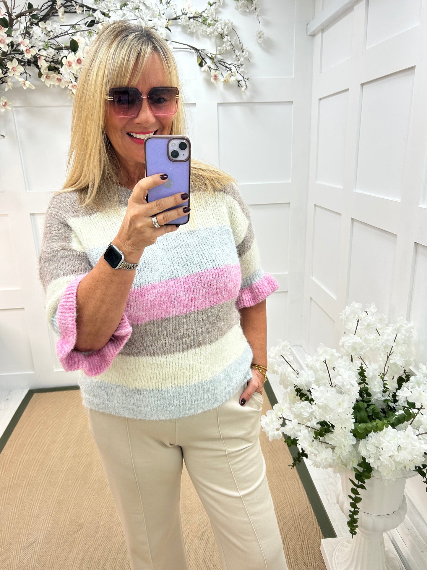 Bloom: Mocha stripe knit. One size 14-18