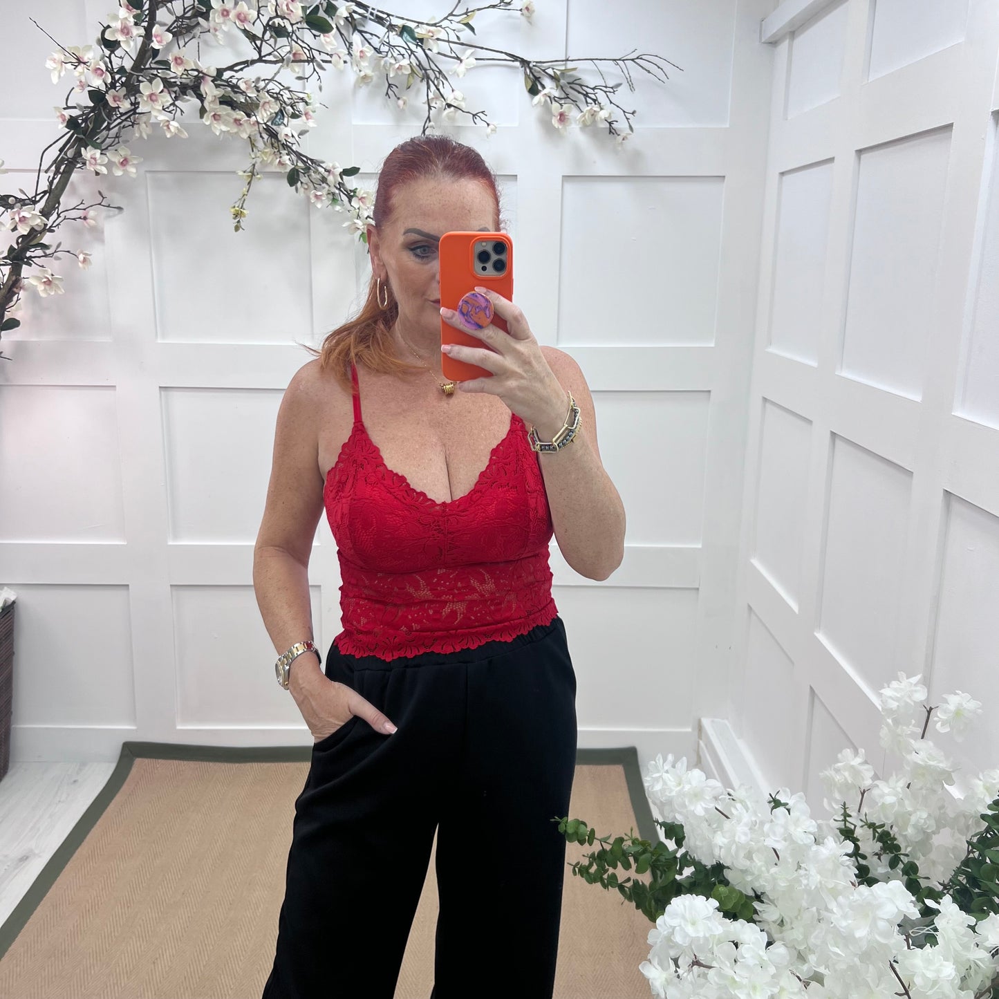 Fifi: Red strappy lace bralette. One size 8-12
