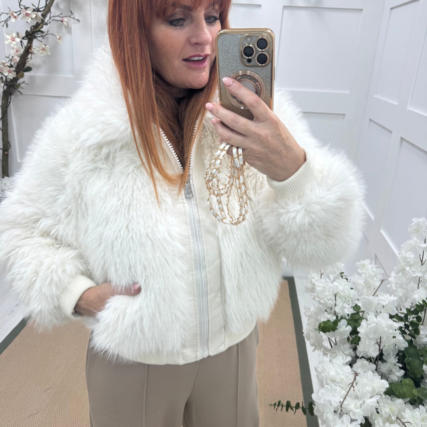 Etta: Winter white short faux fur jacket. 2 sizes