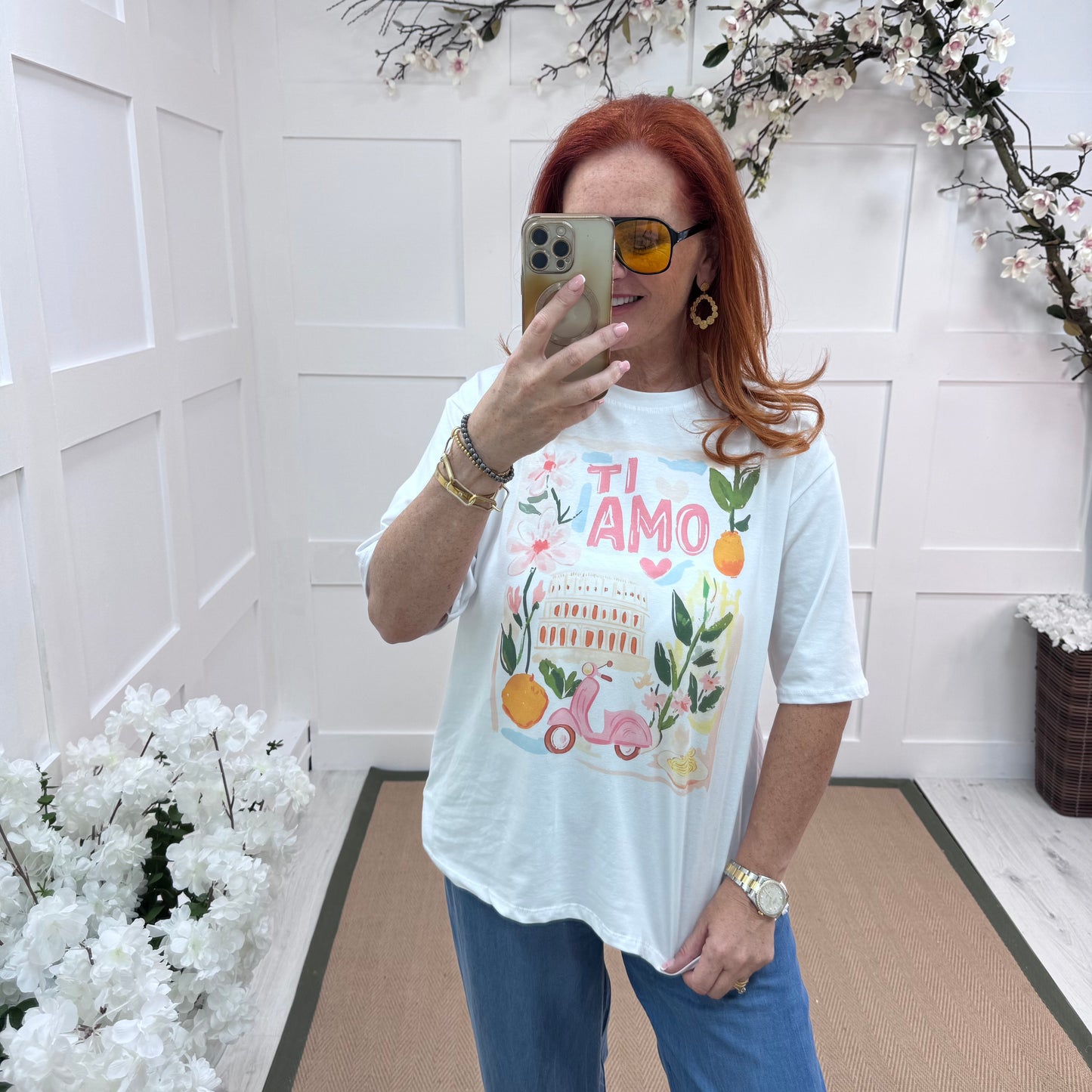 Tori: White Italian Ti Amo print T shirt. One size 14-18