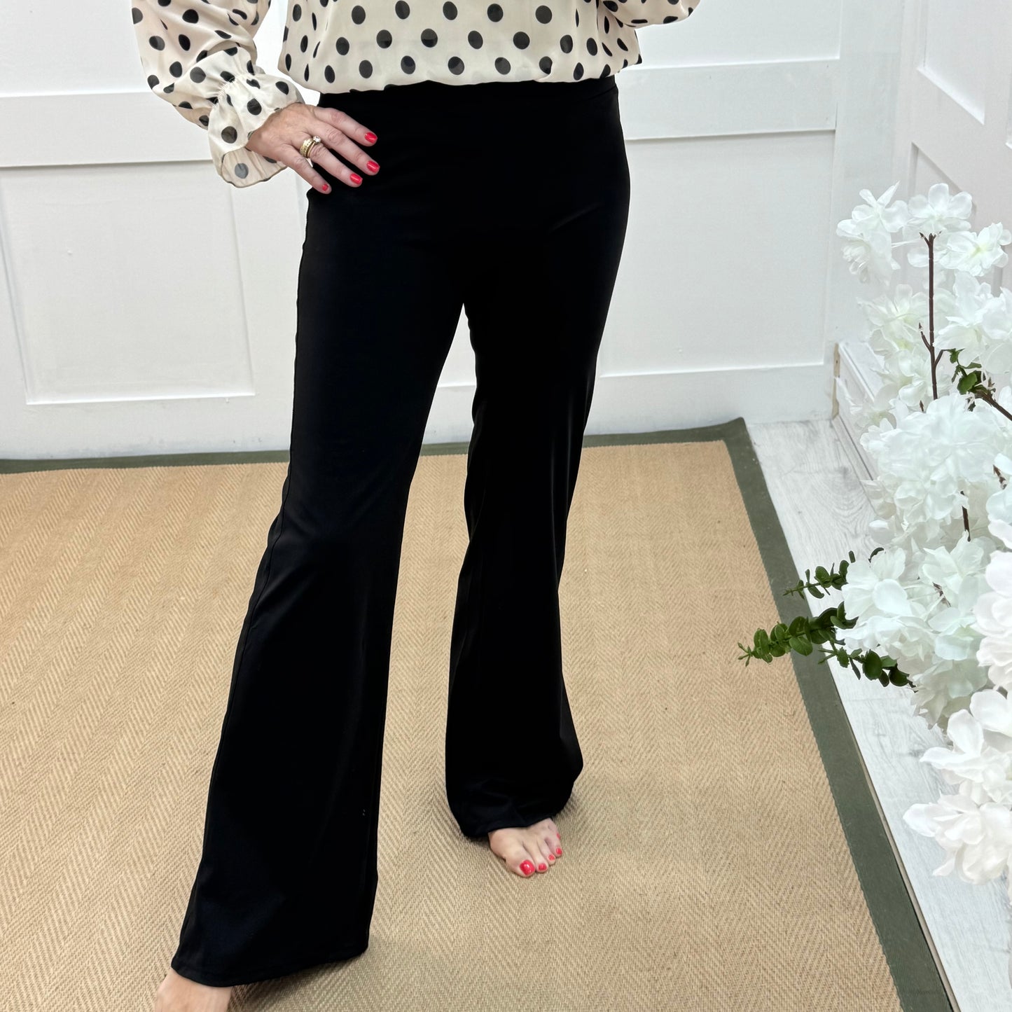 Annie: Black tummy control flared pants. 3 sizes