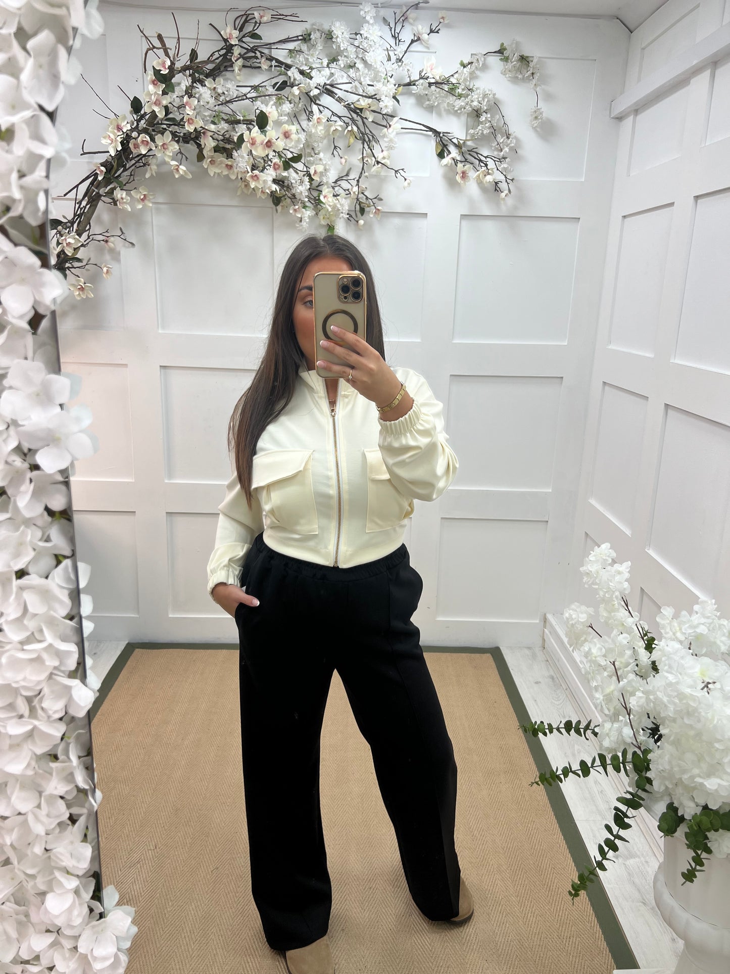 Trudy (Short): Black stretchy wide leg pocket trousers. One size: 10-16