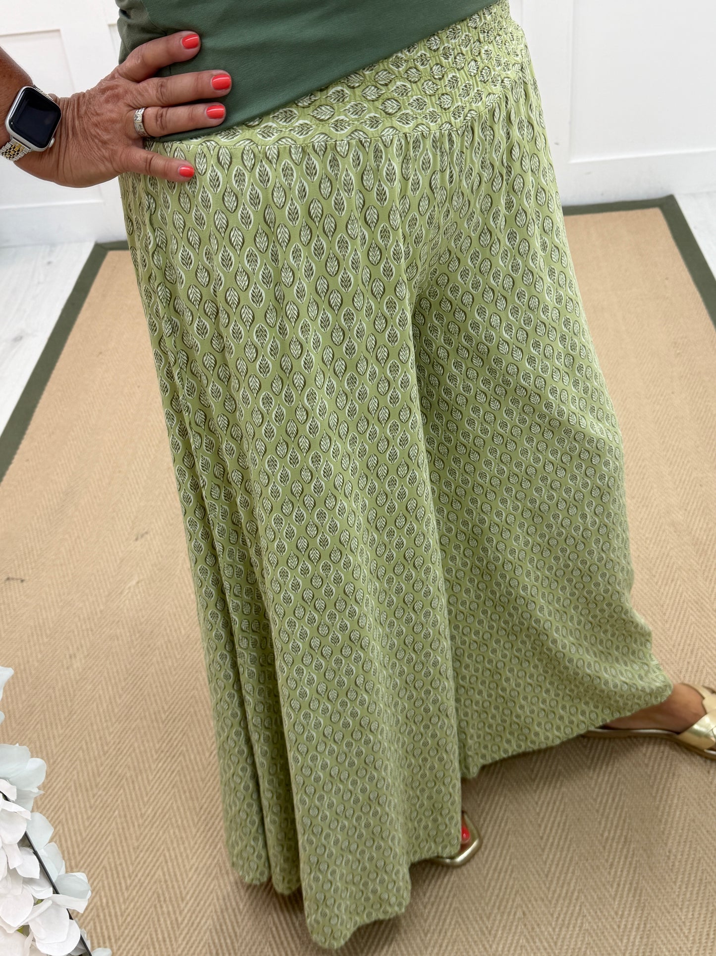 Tamara: Wide leg patterned trousers. One size: 10-16. 3 colours