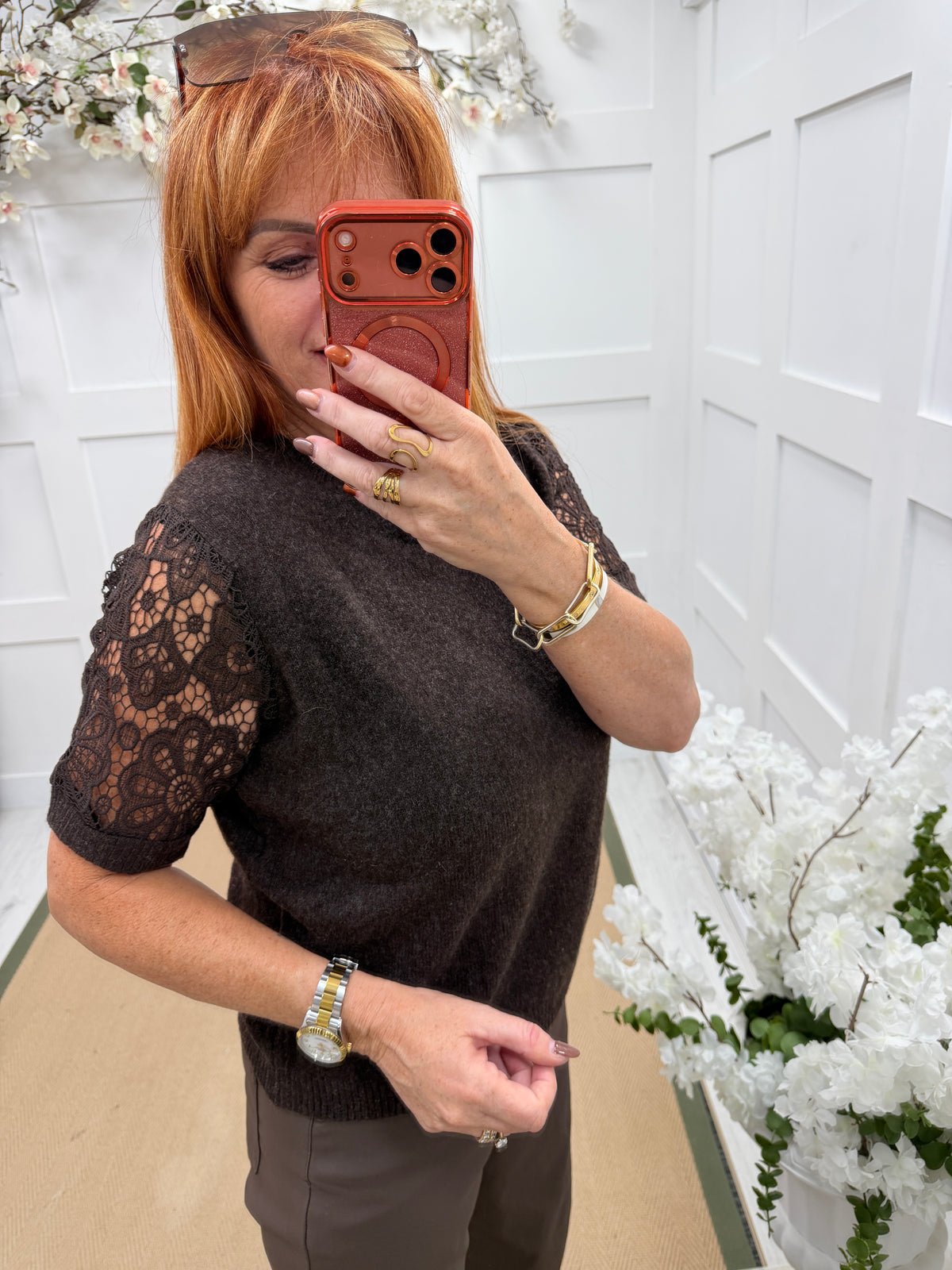Cecily: Crochet short sleeve top. One size 12-16. 4 colours