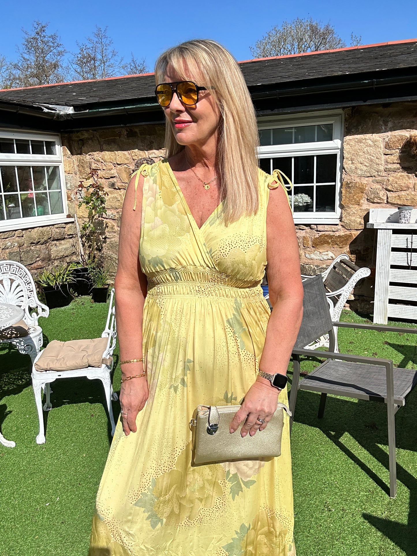 Phoebe: Stretchy yellow maxi dress. One size 12-18