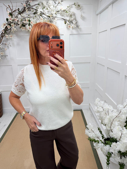 Cecily: Crochet short sleeve top. One size 12-16. 4 colours