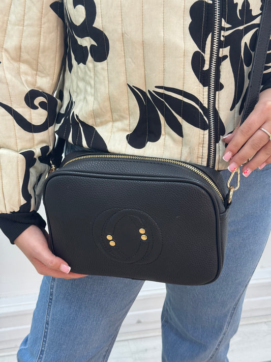 Lara: Black CC logo cross body camera bag