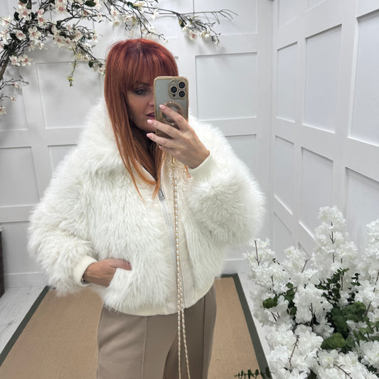 Etta: Winter white short faux fur jacket. 2 sizes