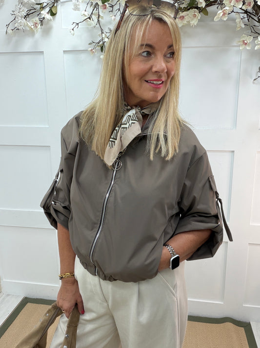 Ellis: Plain utility showerproof bomber jacket. One size 10-16. 2 colours