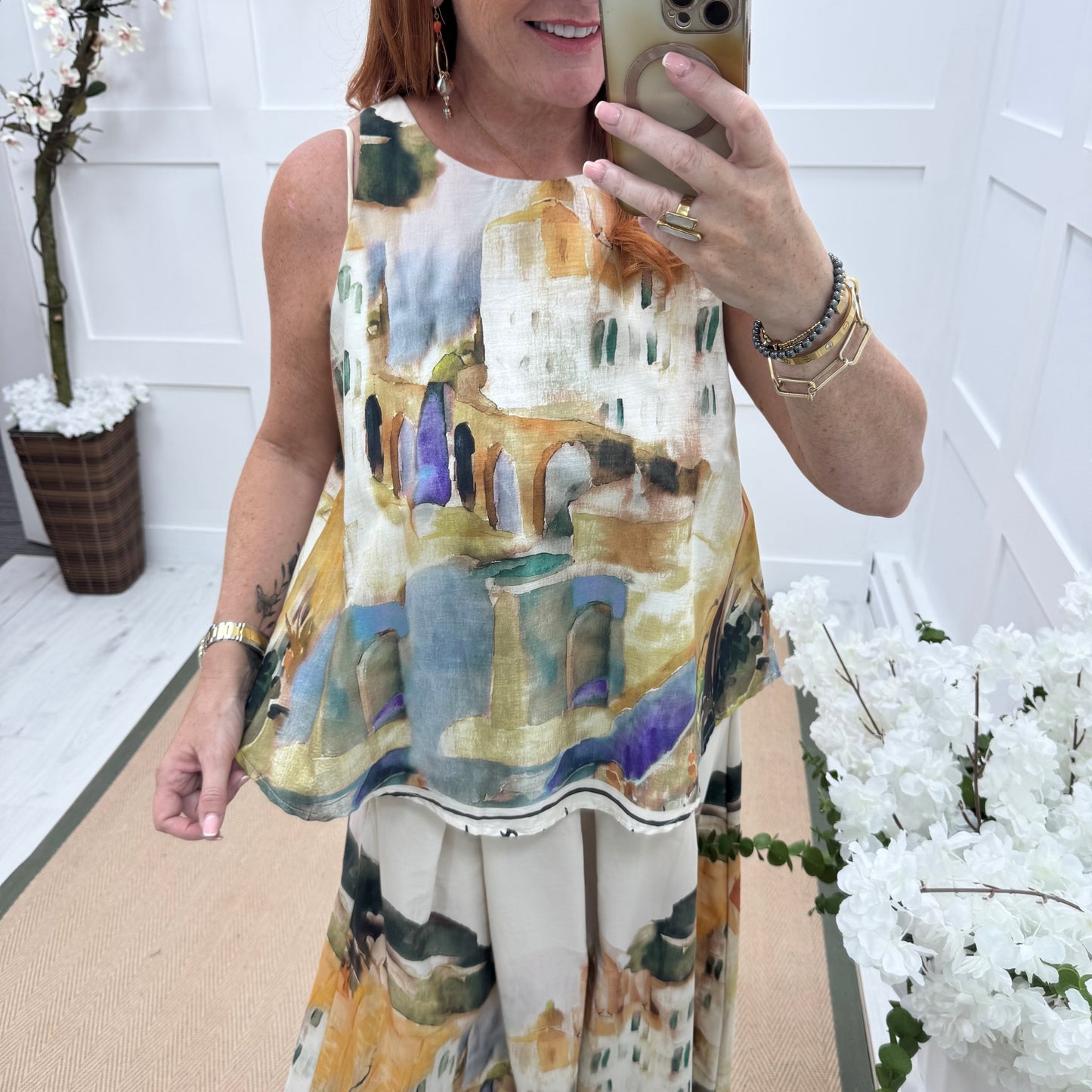 Josie: Cream Amalfi sleeveless top. One size: 10-16