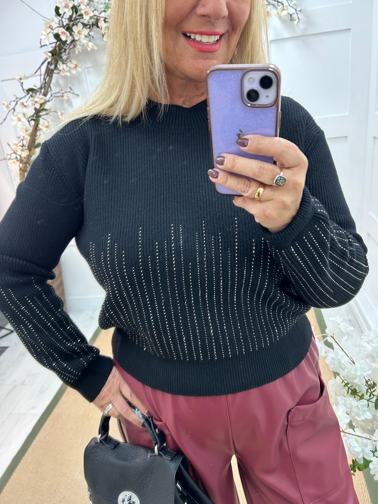 Cora: Black ribbed sparkle knit. One size: 12-18