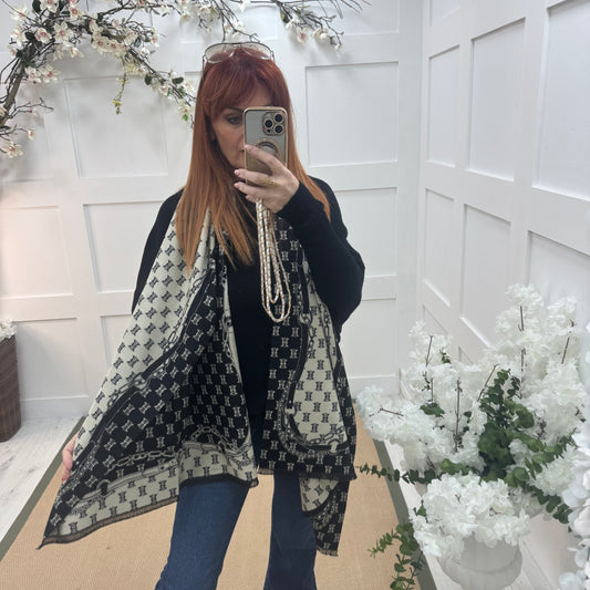 Elodie: Black & cream designer inspired scarf