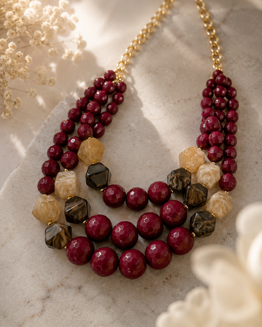Nina: Chunky wine layered statement necklace
