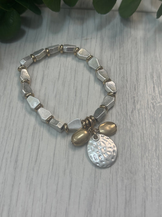 Shana: Silver & gold metal charm bracelet