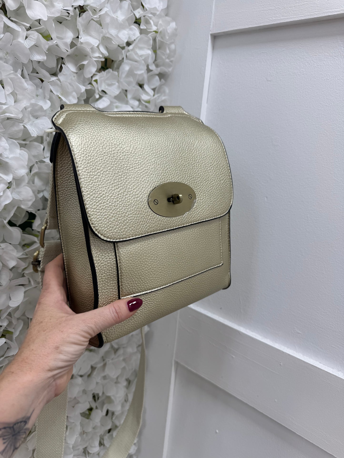 Sasha: Gold cross body satchel bag