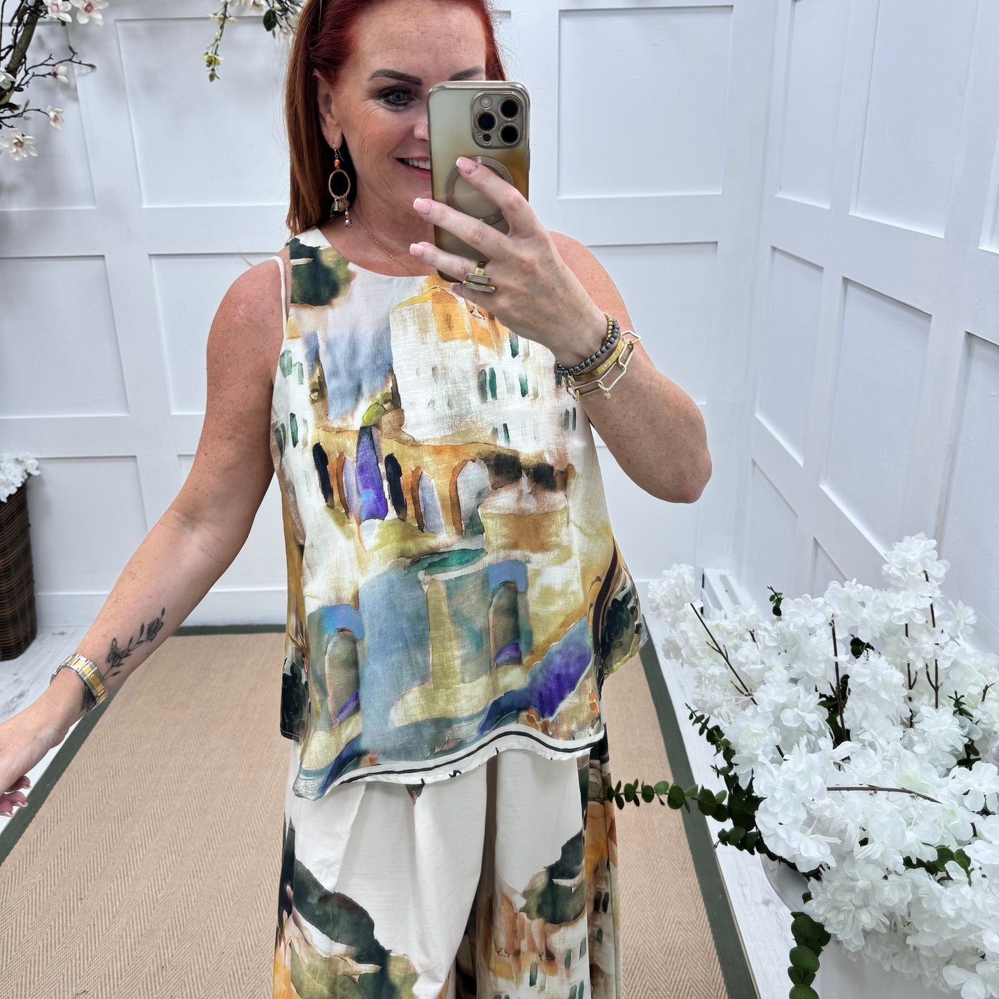 Josie: Cream Amalfi sleeveless top. One size: 10-16