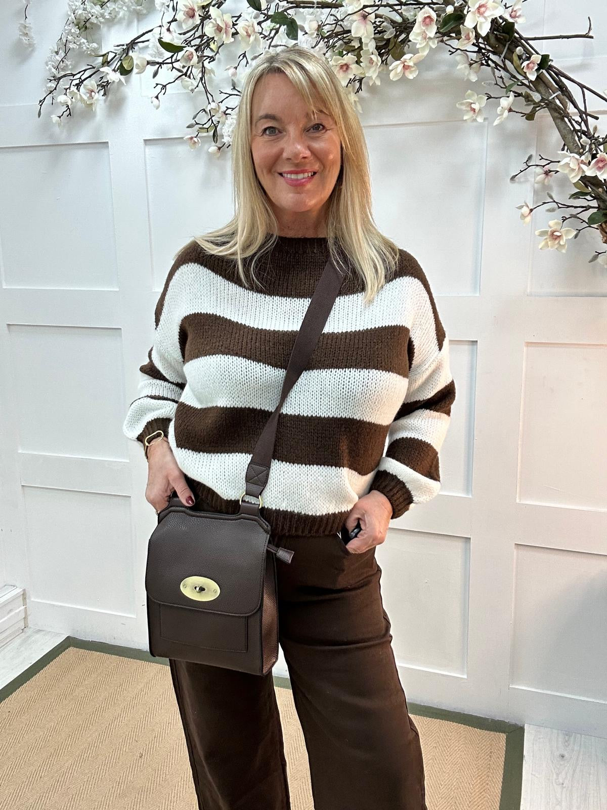 Terri: Brown striped knit jumper. One size 12-18