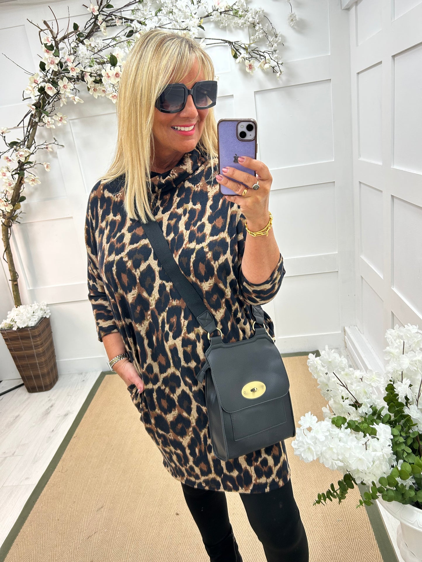 Verna: Stretchy leopard print tunic dress. 3 sizes