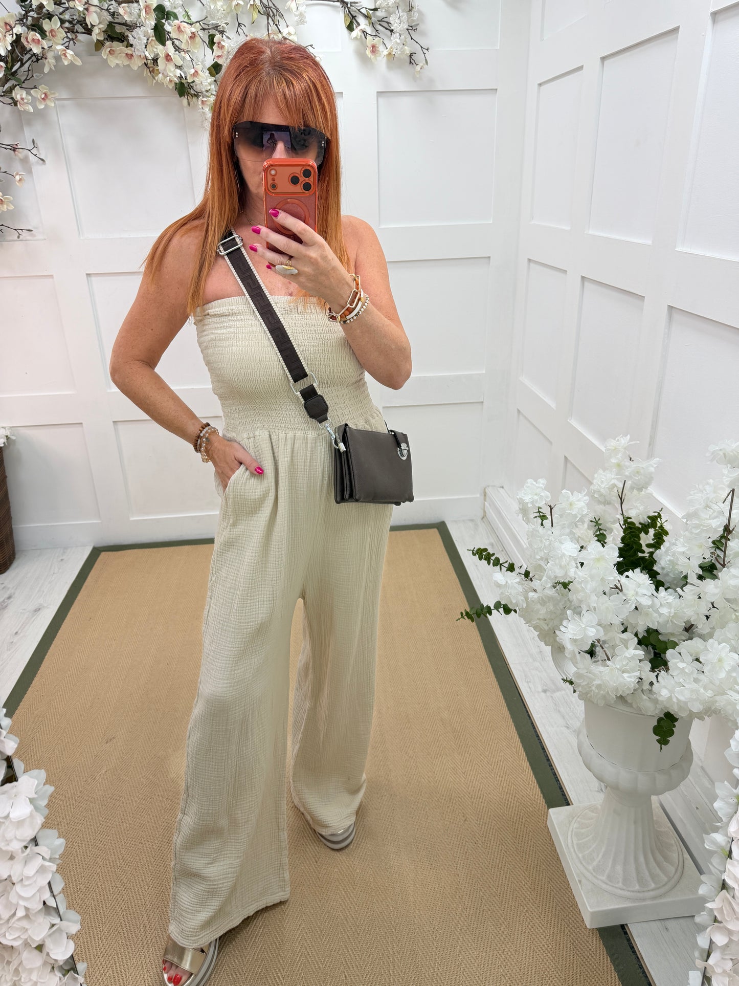 Hollie: Cotton bandeau wide leg jumpsuit. One size: 12-16. 5 colours