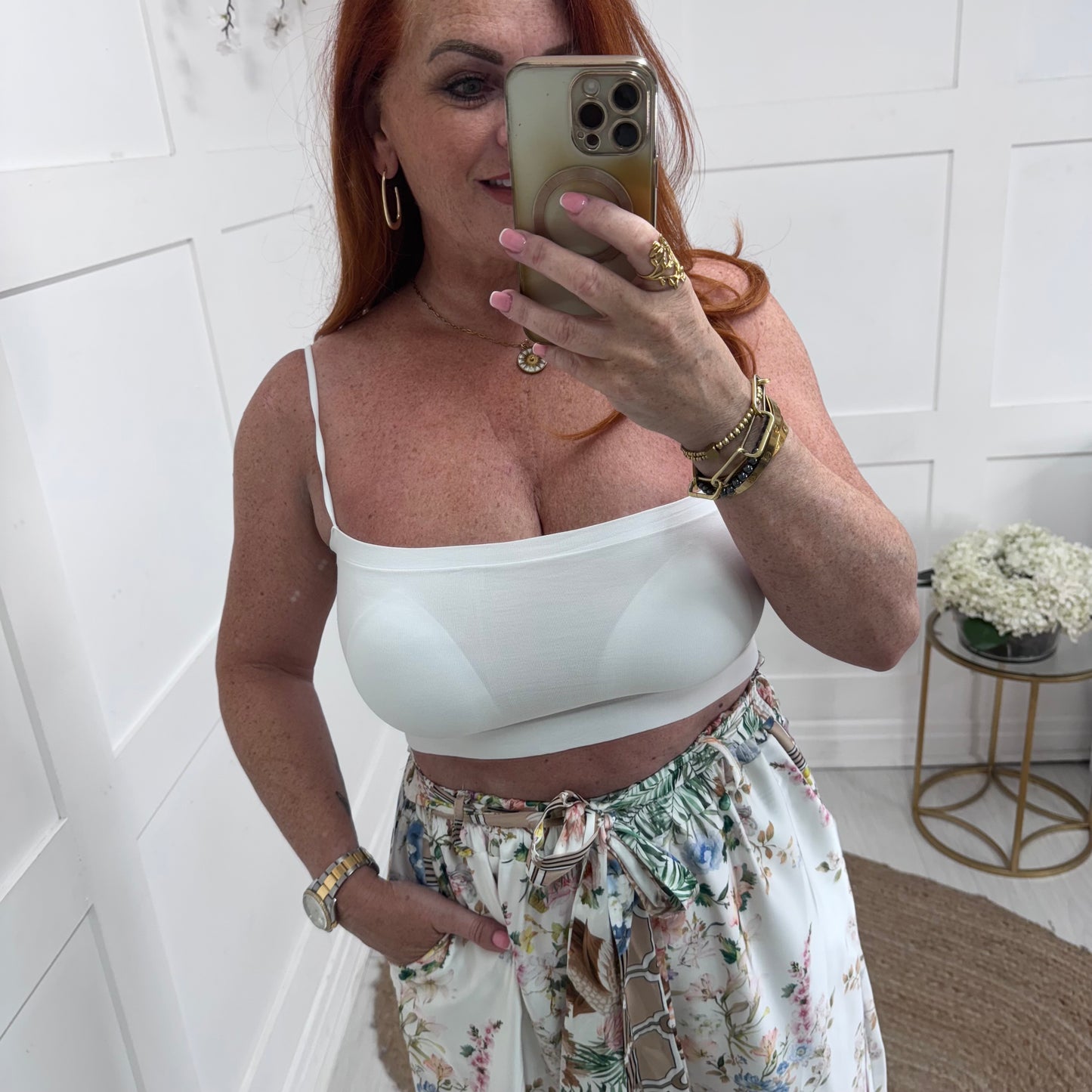 Belinda: White strappy bralette. One size 8-16