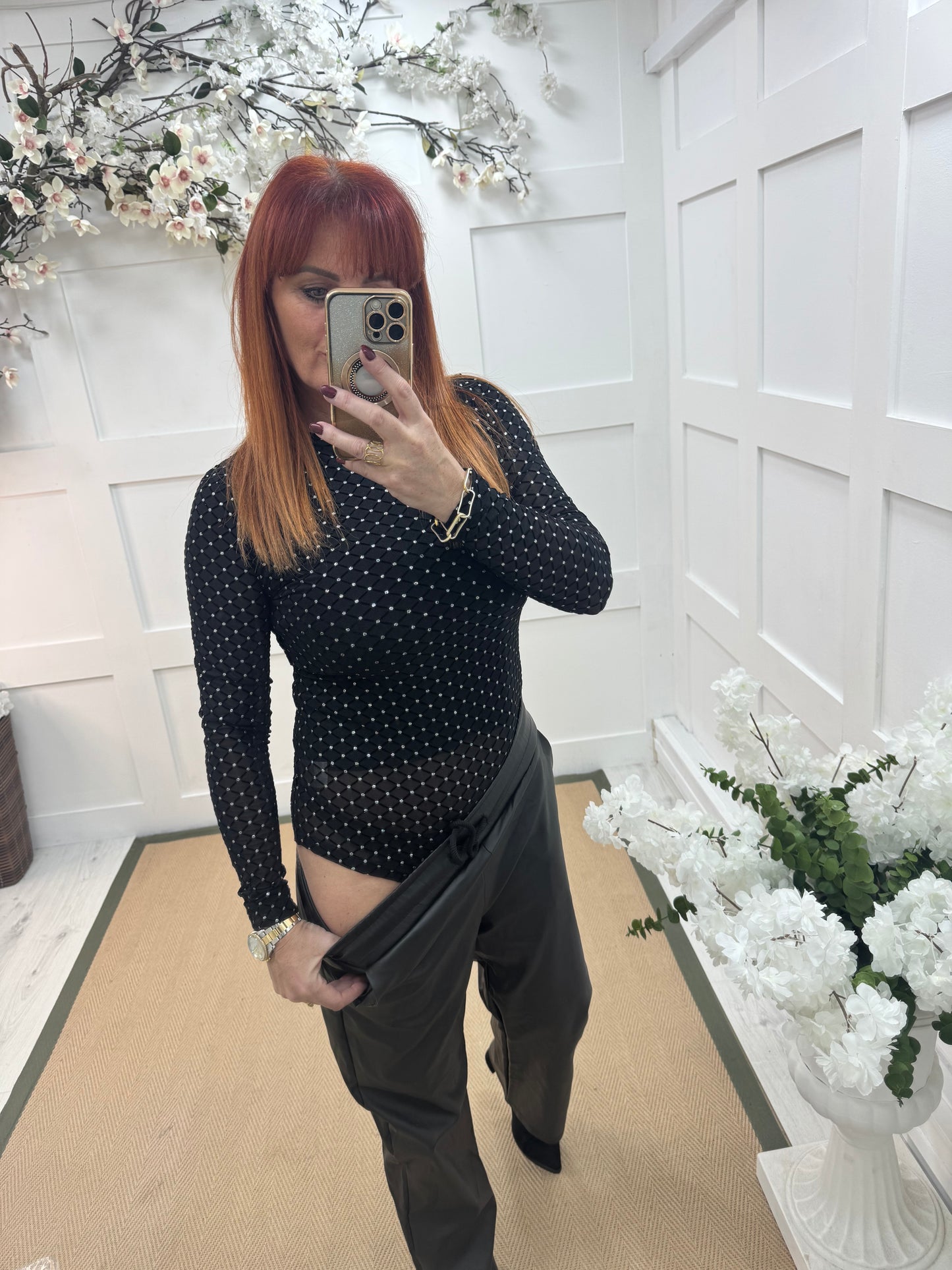 Raye: Black silver glitter mesh bodysuit. 2 sizes