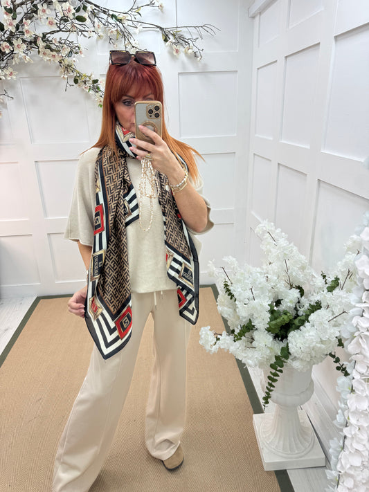 Fiona: Brown designer inspired silk scarf