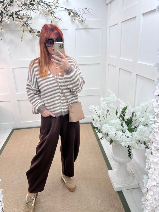 River: Brown cocoon harem trousers. One Sz: 14-20