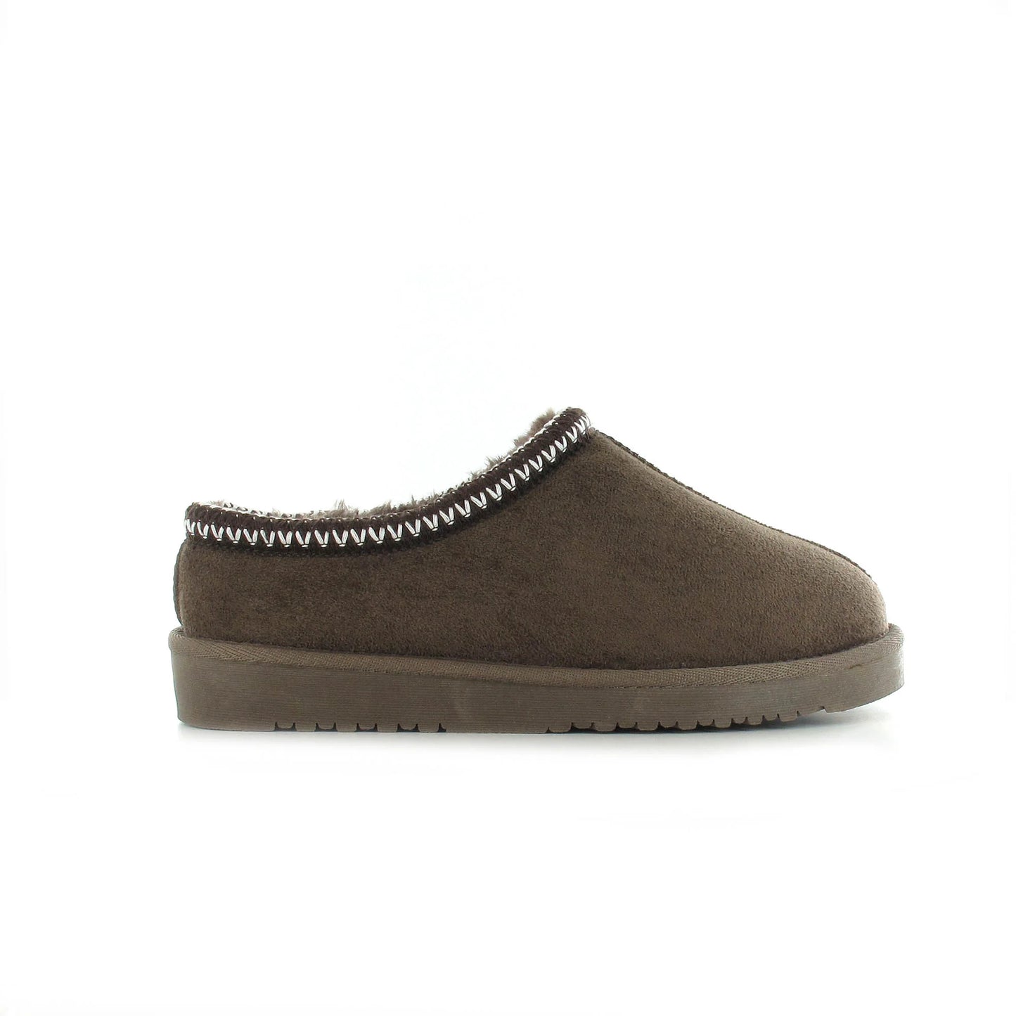 Tara: Mocha embroidered mule slippers. Sizes: 3-8