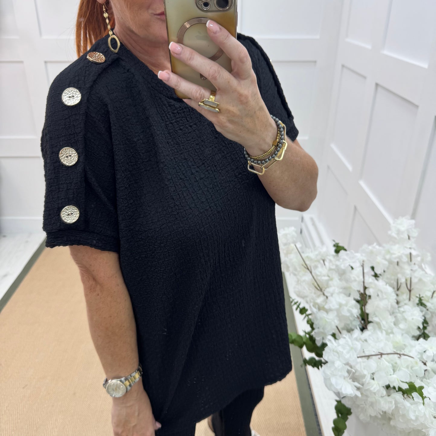 Tasha: Black & gold button loungewear set. 2 sizes