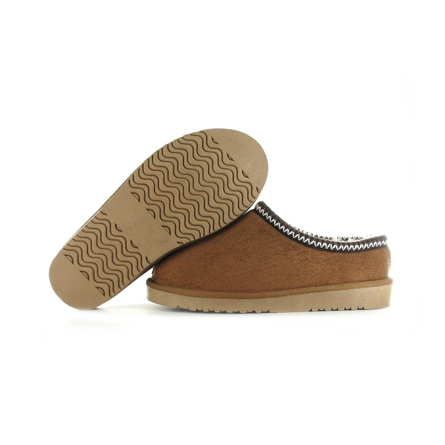 Tara: Chestnut embroidered mule slippers. Sizes: 3-8