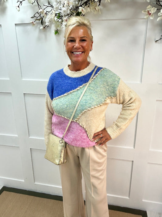 Katia: Multicoloured wool knit top. One size: 10-14