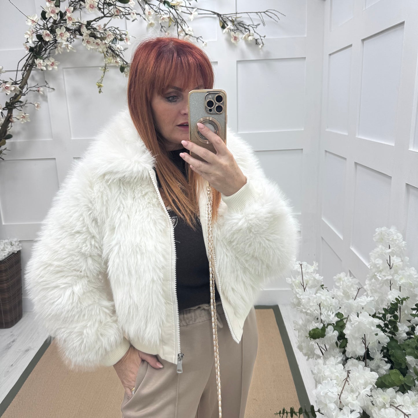 Etta: Winter white short faux fur jacket. 2 sizes