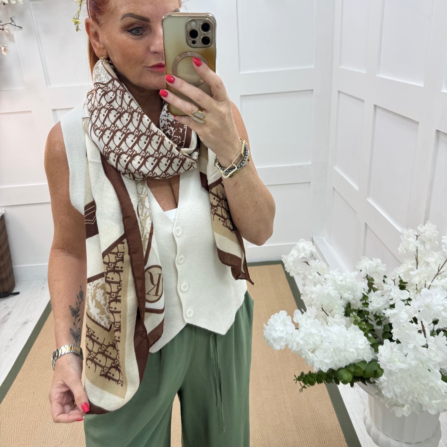 Dion: Brown & cream designer inspired scarf