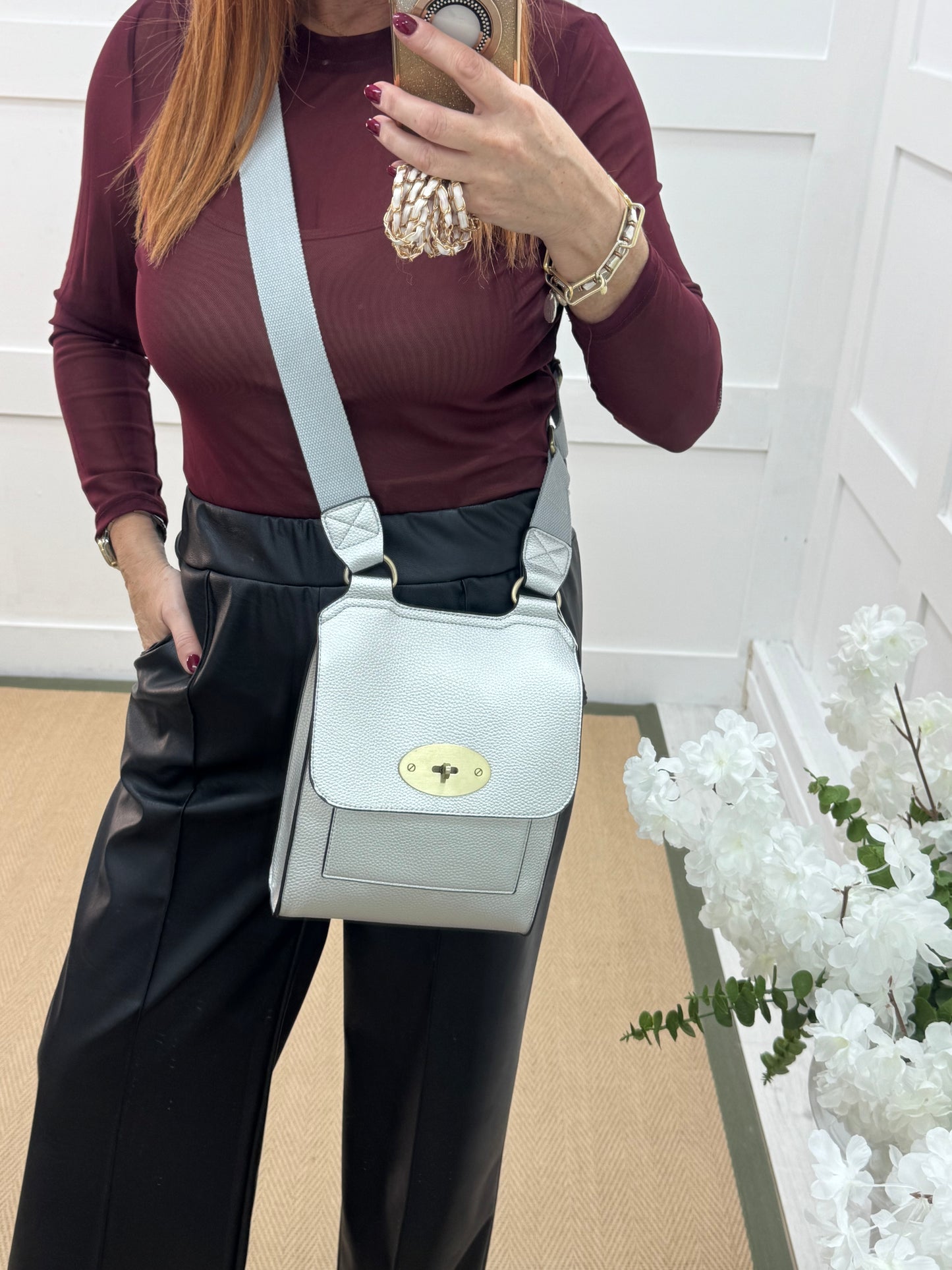 Sasha: Silver cross body satchel bag