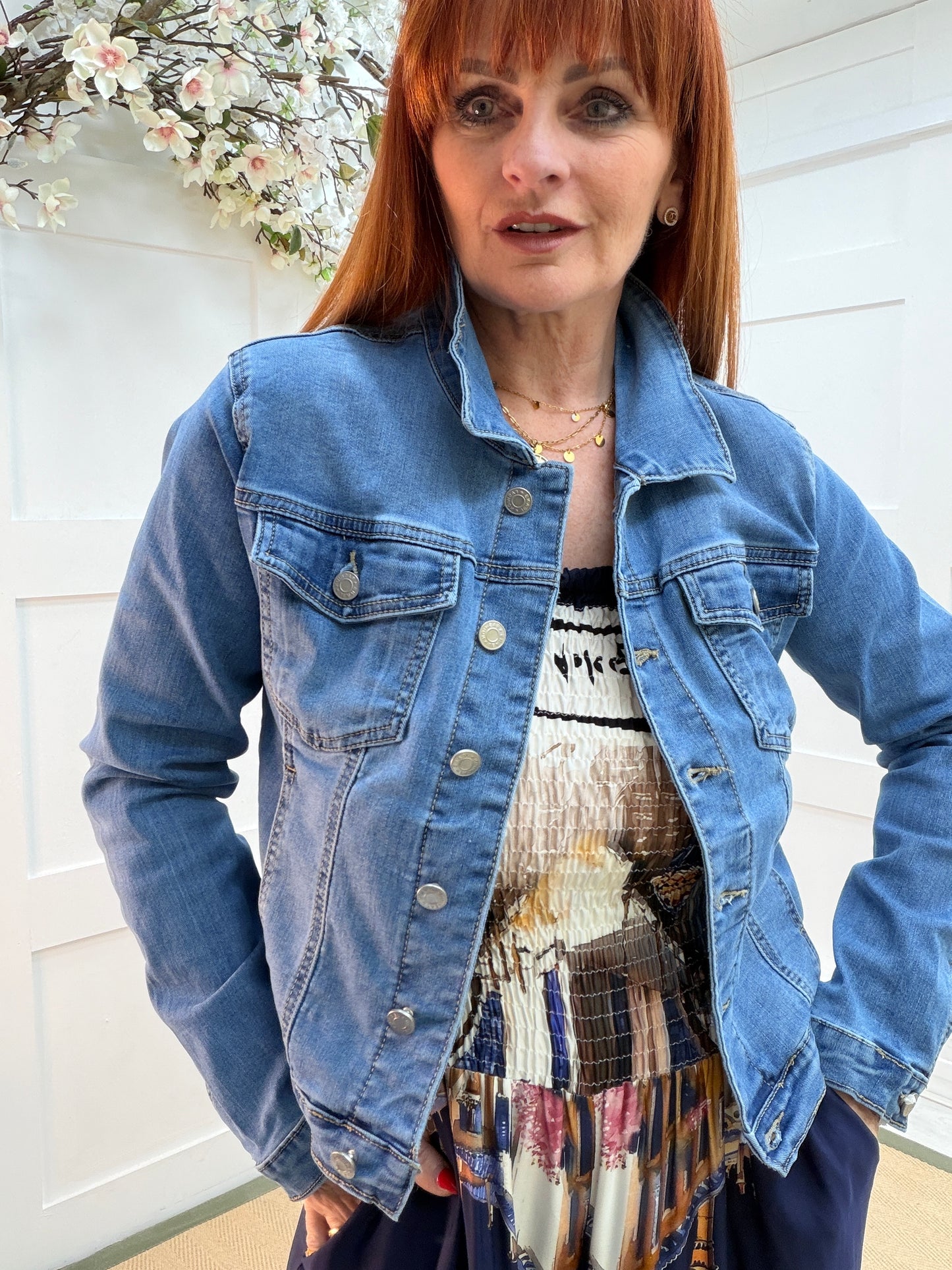 Delilah: Blue denim jacket. Sizes: 8-16