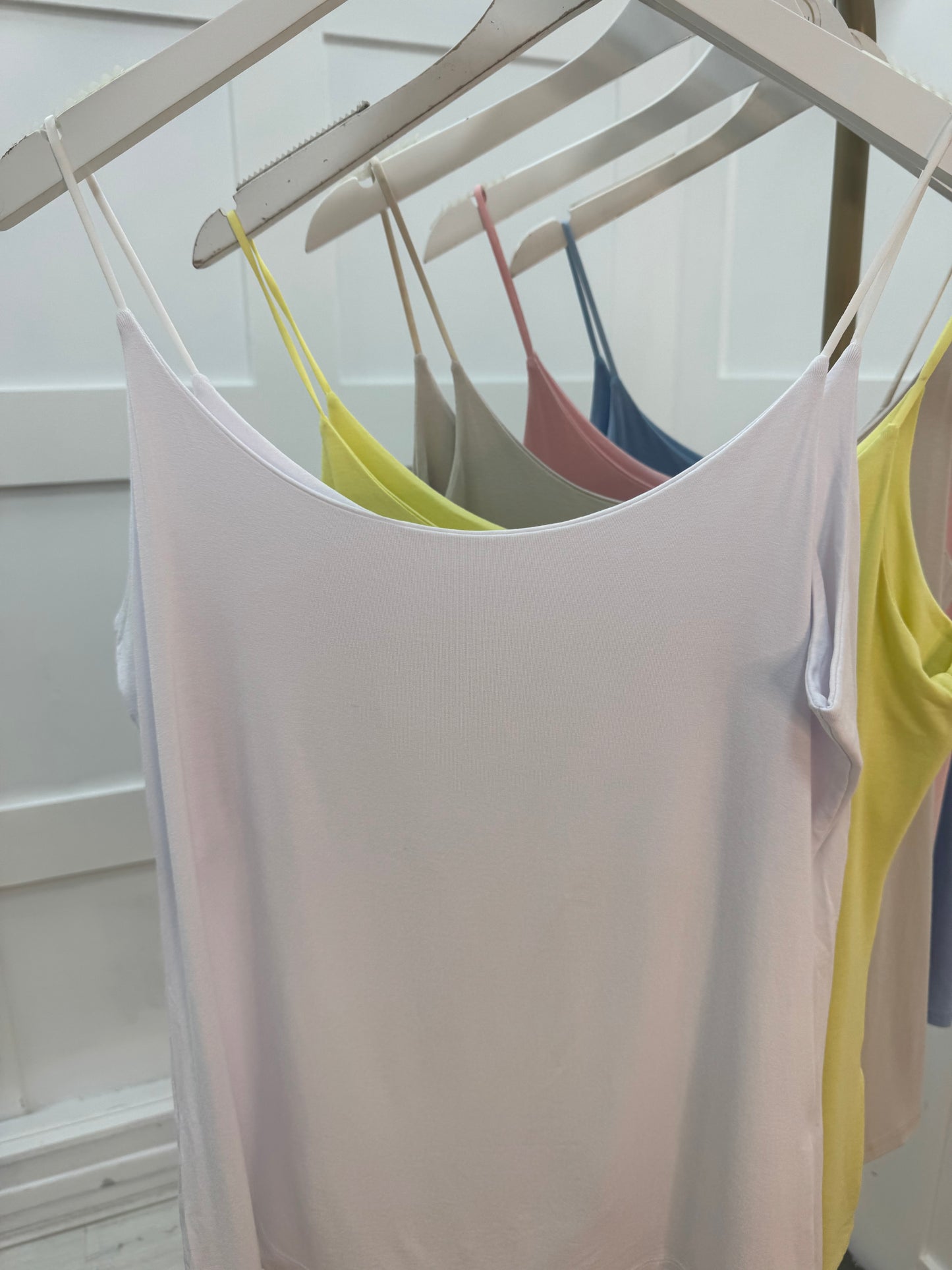 Velma: White stretchy vest top. 2 sizes