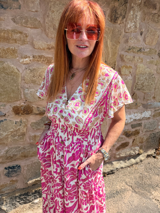 Charley: Leopard print V neck stretchy maxi dress. One size: 10-18. 3 colours