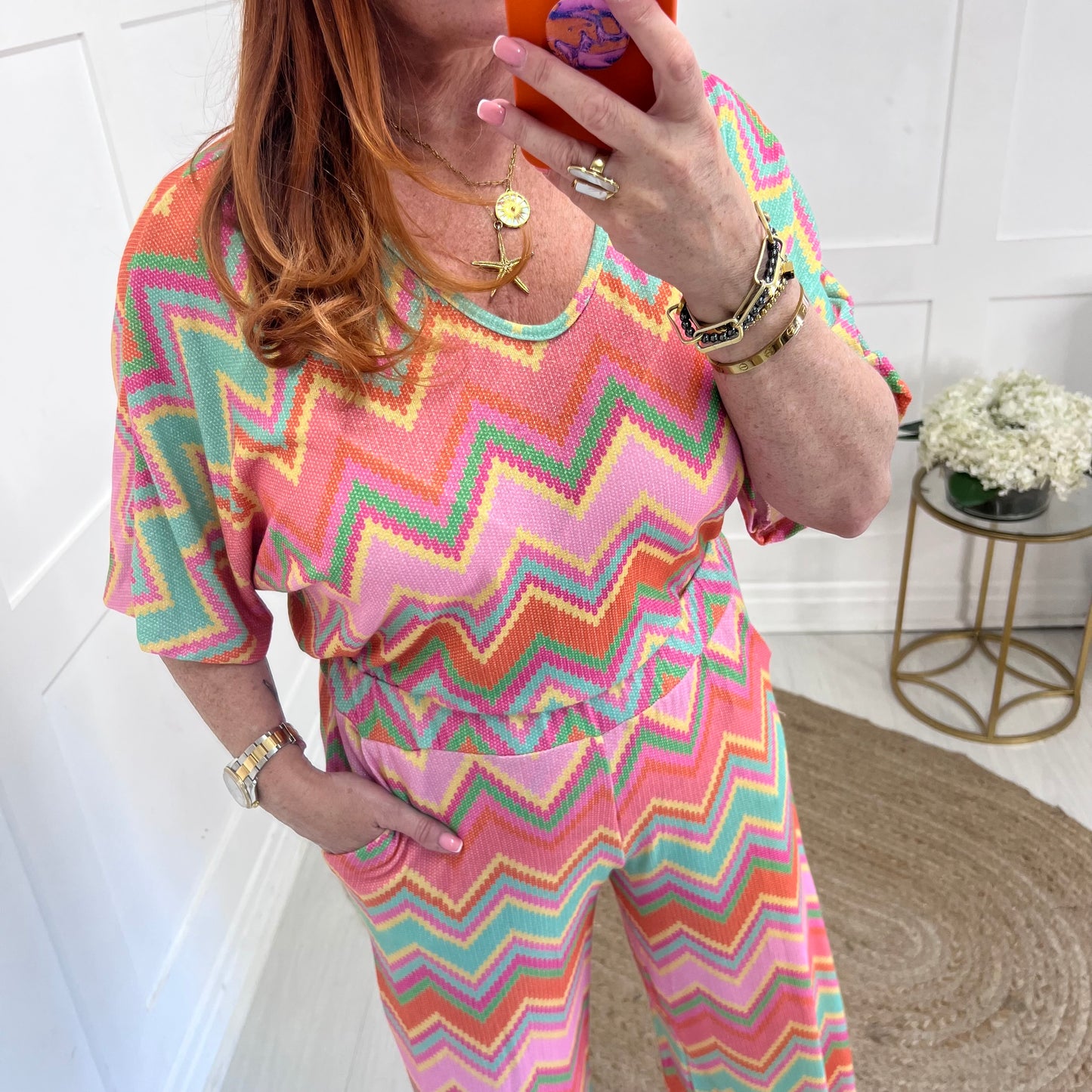 Yazz: Pink zigzag co-ord set. One size: 10-18