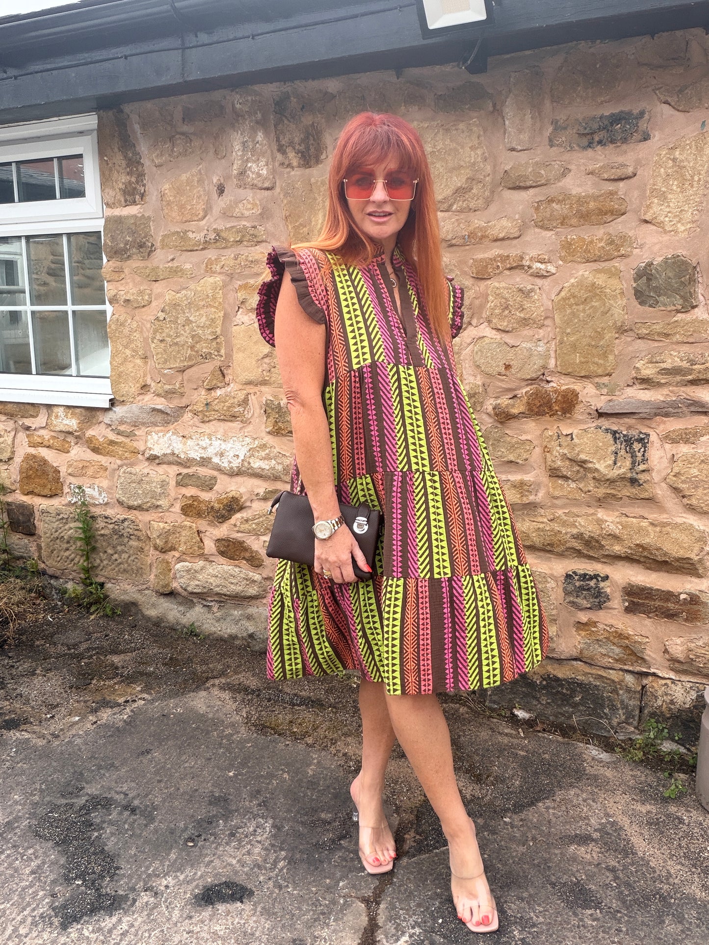Maeva: Aztec print midi dress. One size 14-18. 3 colours