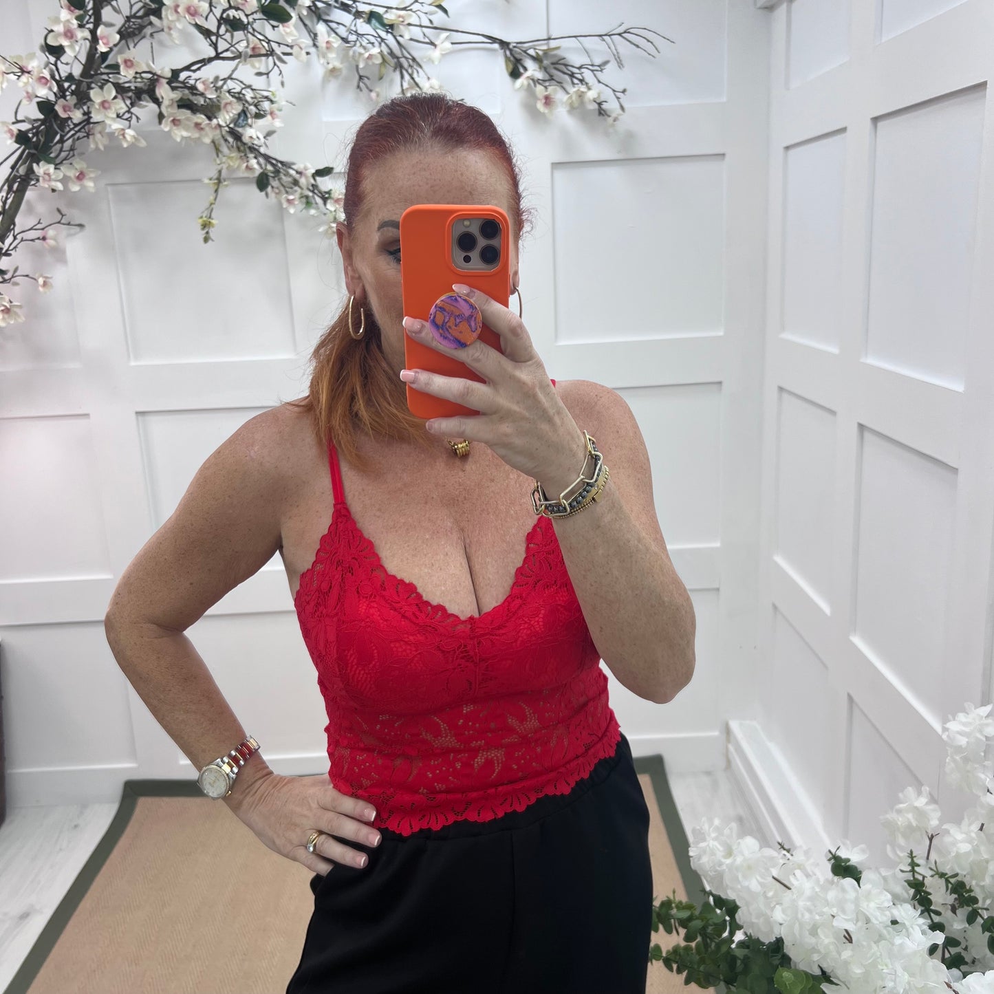 Fifi: Red strappy lace bralette. One size 8-12