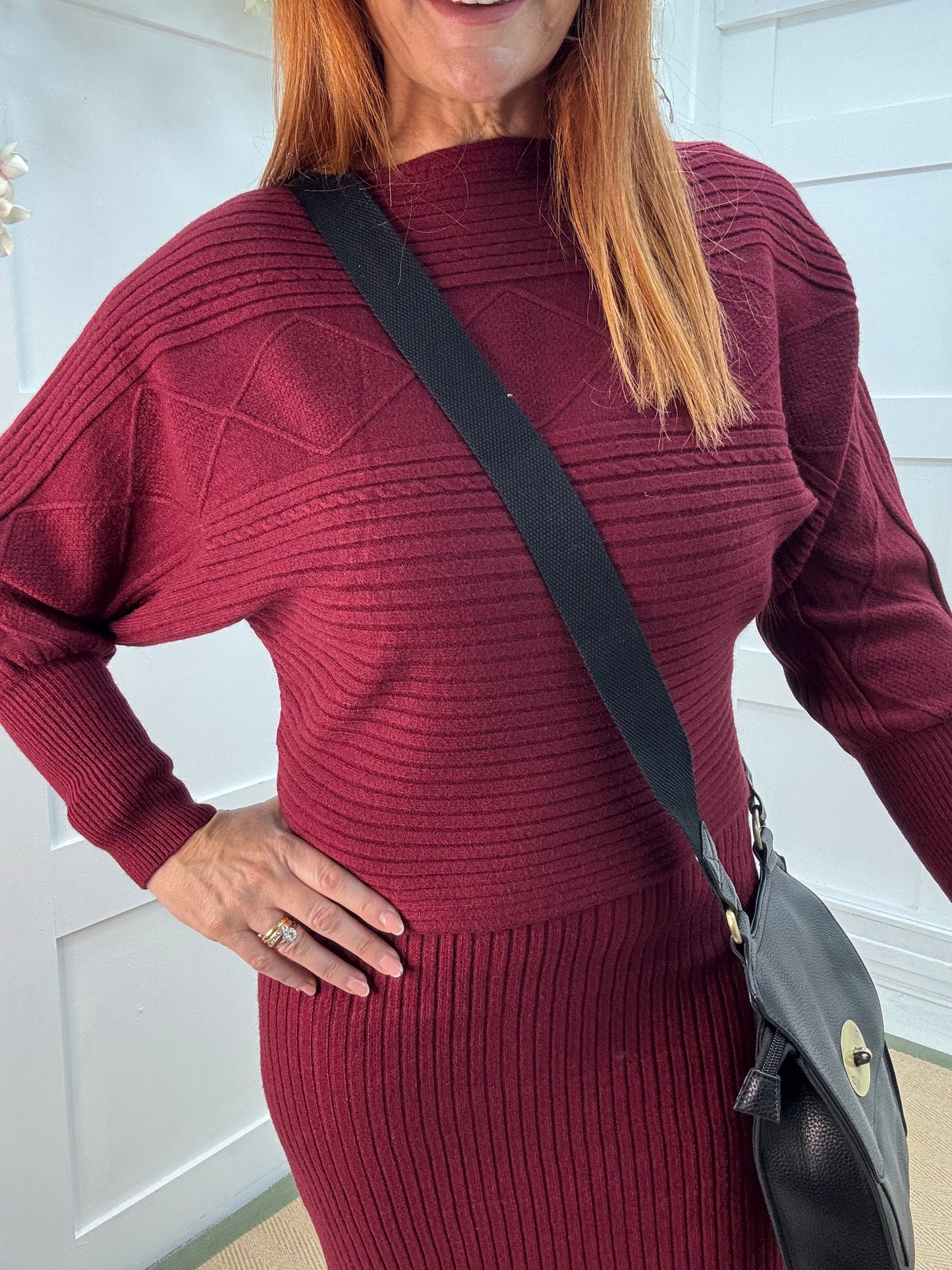Sloane: Burgundy jumper & dress set. One size: 8-14