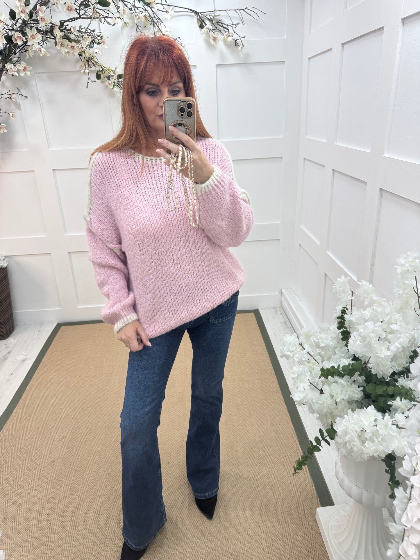 Odette: Pink slouchy knit knitted jumper. One size: 12-18