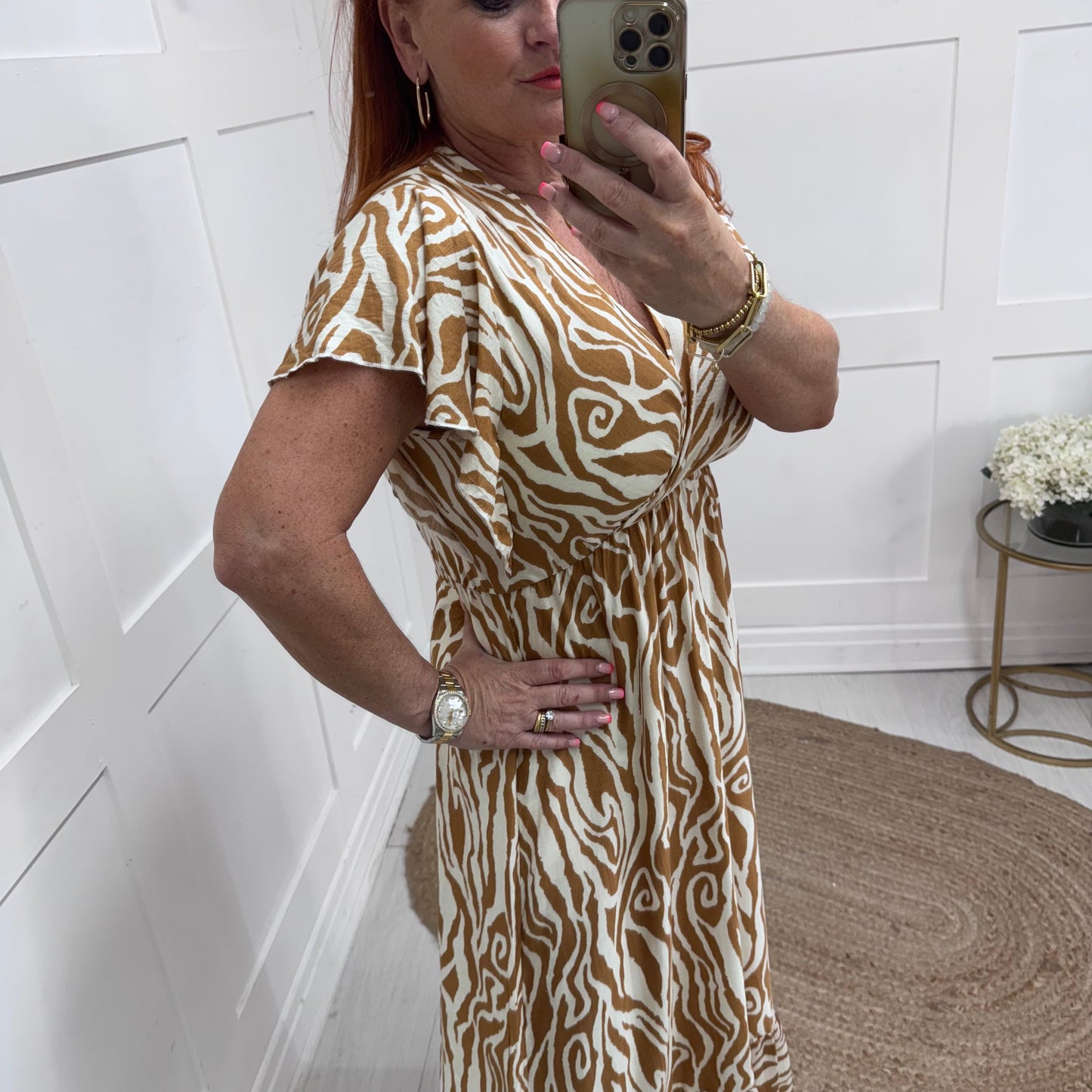 Ember: Sand & cream V neck maxi dress. Sizes: S-XL